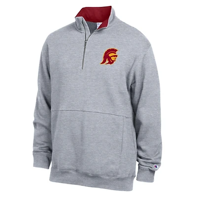 Men's Champion Heather Gray USC Trojans Fleece Quarter-Zip Pullover