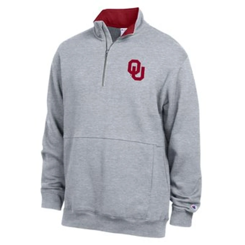 Men's Champion Heather Gray Oklahoma Sooners Fleece Quarter-Zip Pullover