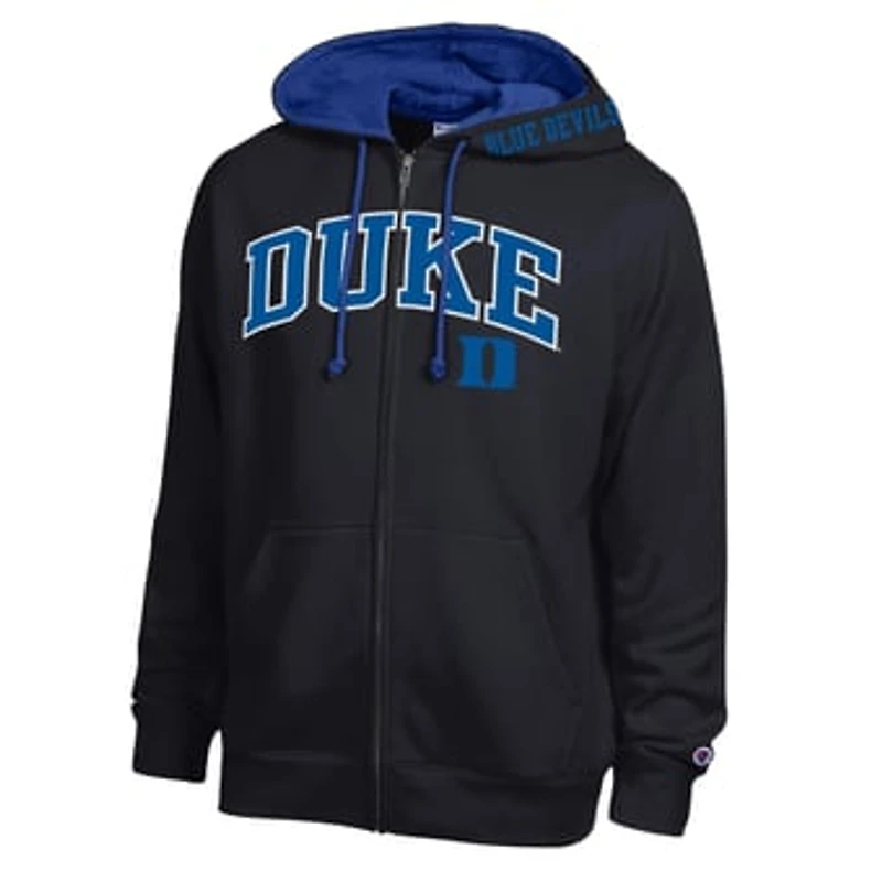 Men's Champion Black Duke Blue Devils Arch Logo Full-Zip Fleece Hoodie