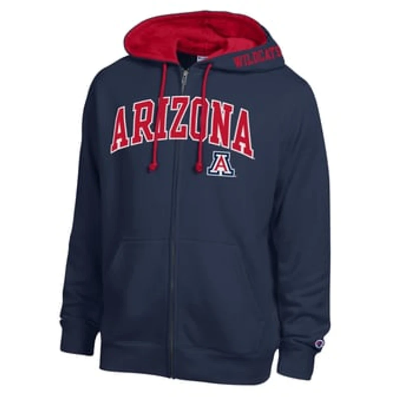 Men's Champion Navy Arizona Wildcats Arch Logo Full-Zip Fleece Hoodie