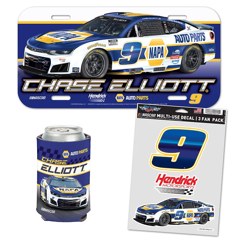 WinCraft Chase Elliott NAPA Fan Pack with License Plate, Decal Set & Can Cooler