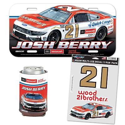 WinCraft Josh Berry Ford Motorcraft Fan Pack with License Plate, Decal Set & Can Cooler