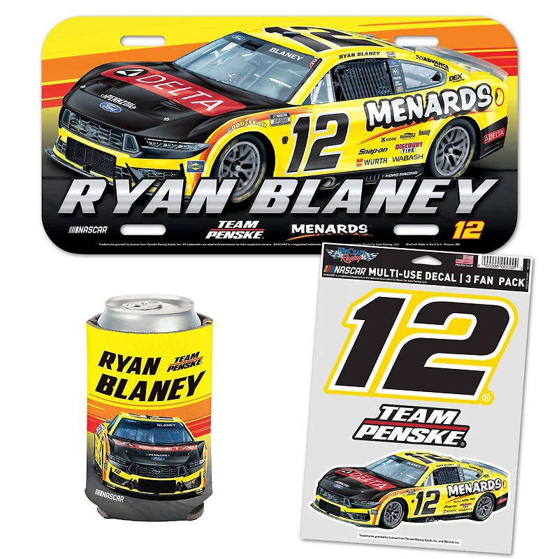 WinCraft Ryan Blaney Delta Menards Fan Pack with License Plate, Decal Set & Can Cooler