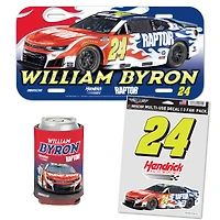 WinCraft William Byron Raptor Fan Pack with License Plate, Decal Set & Can Cooler