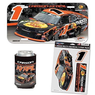 WinCraft Carson Kvapil Bass Pro Shops Fan Pack with License Plate, Decal Set & Can Cooler