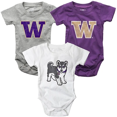 Infant Wes & Willy Washington Huskies Three-Pack Bodysuit Set