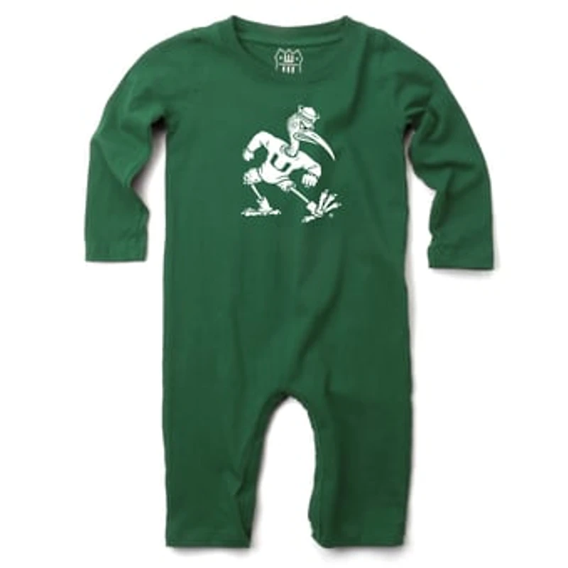 Infant Wes & Willy  Green Miami Hurricanes Long Sleeve Romper