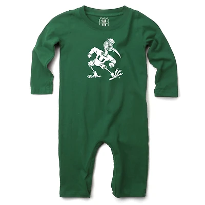 Infant Wes & Willy  Green Miami Hurricanes Long Sleeve Romper