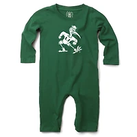 Infant Wes & Willy  Green Miami Hurricanes Long Sleeve Romper