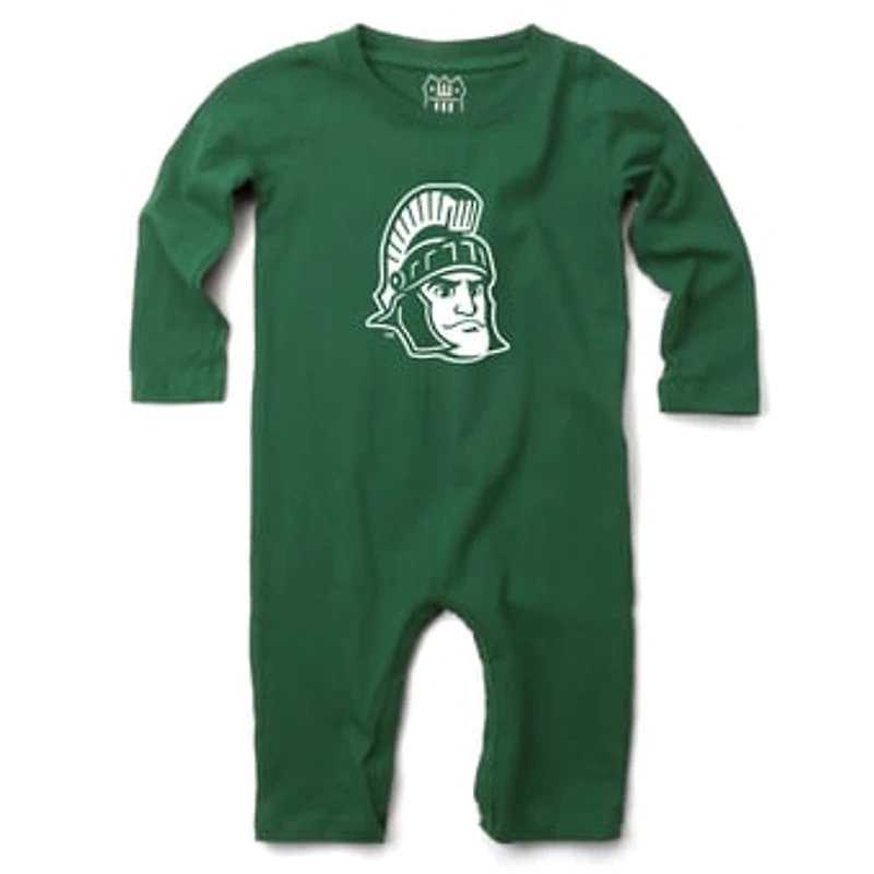 Infant Wes & Willy  Green Michigan State Spartans Long Sleeve Romper