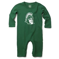 Infant Wes & Willy  Green Michigan State Spartans Long Sleeve Romper