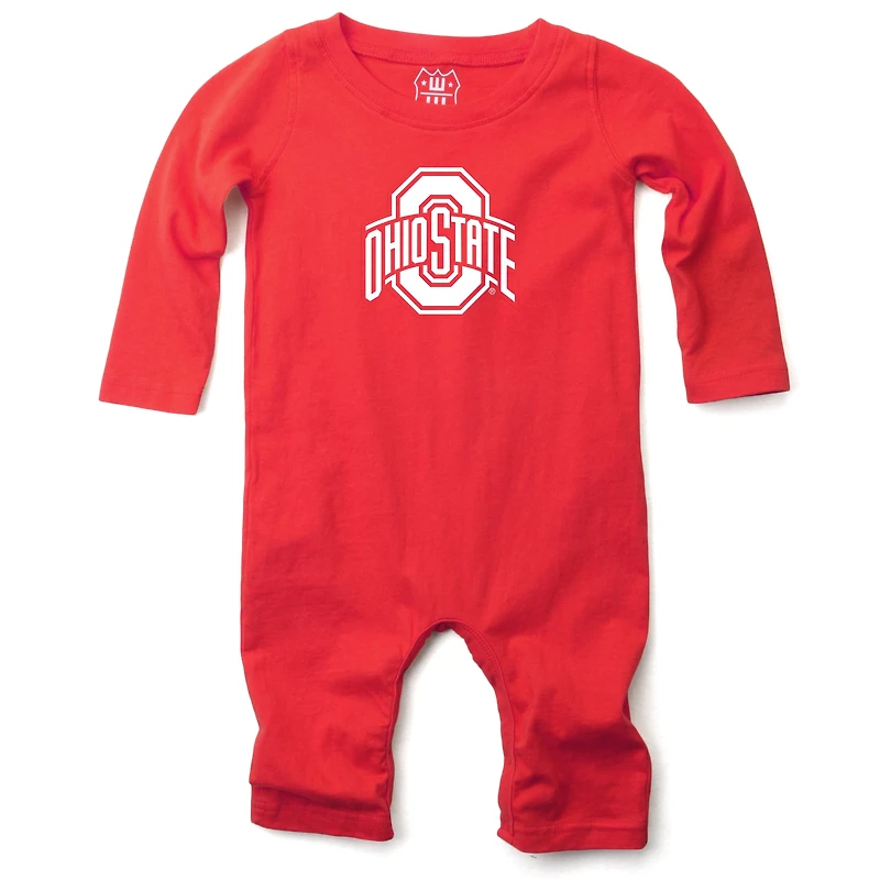 Infant Wes & Willy Scarlet Ohio State Buckeyes Long Sleeve Romper
