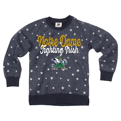 Girls Youth Wes & Willy Navy Notre Dame Fighting Irish Shimmer Star Reverse Fleece Sweatshirt