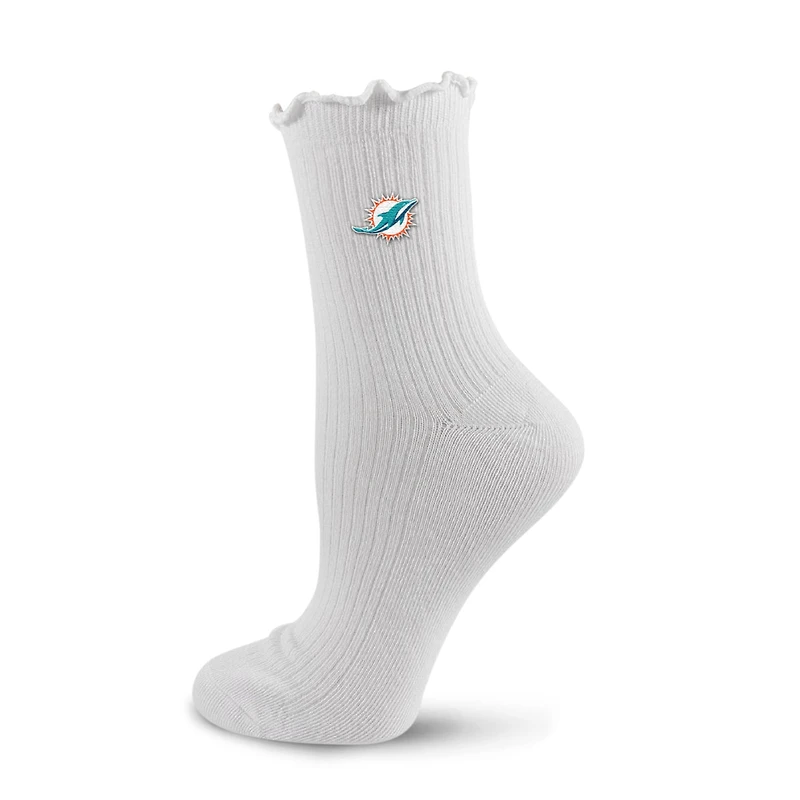 Women's PRO Compression White Miami Dolphins Logo Lettuce Hem Quarter Socks