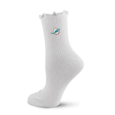 Women's PRO Compression White Miami Dolphins Logo Lettuce Hem Quarter Socks