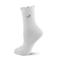 Women's PRO Compression  White Miami Dolphins Logo Lettuce Hem Quarter Socks
