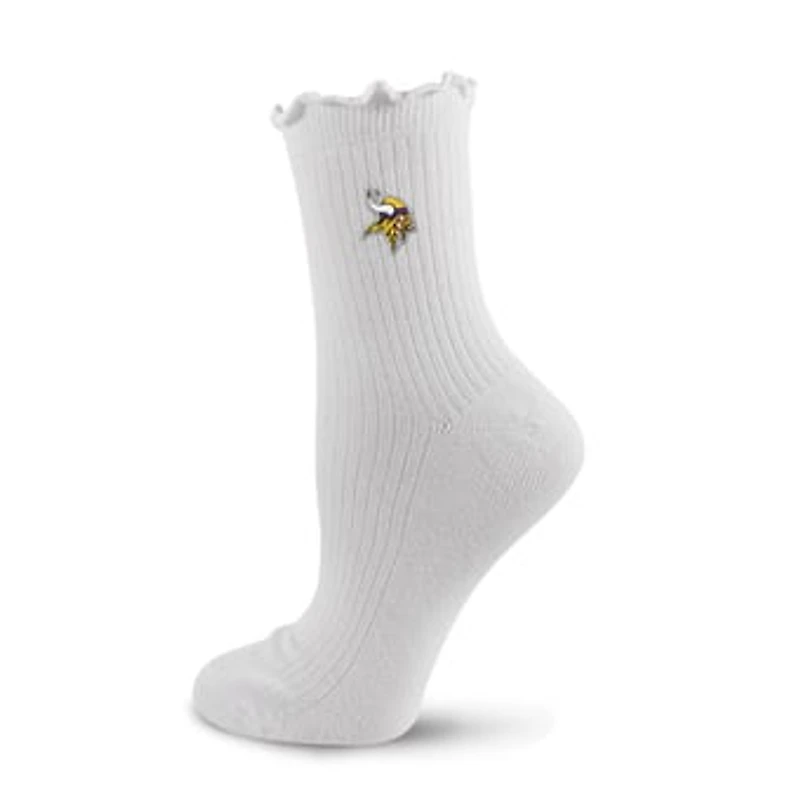 Women's PRO Compression White Minnesota Vikings Logo Lettuce Hem Quarter Socks