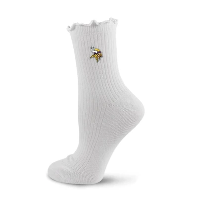 Women's PRO Compression  White Minnesota Vikings Logo Lettuce Hem Quarter Socks