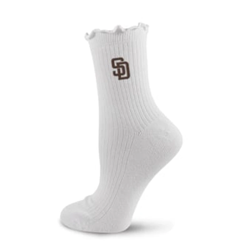 Women's PRO Compression White San Diego Padres Logo Lettuce Hem Quarter Socks