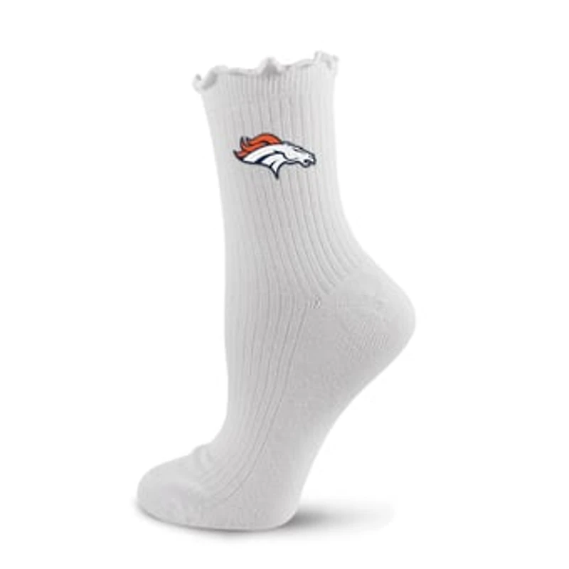Women's PRO Compression White Denver Broncos Logo Lettuce Hem Quarter Socks