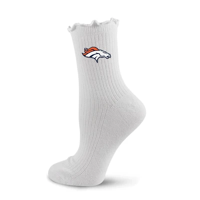 Women's PRO Compression  White Denver Broncos Logo Lettuce Hem Quarter Socks