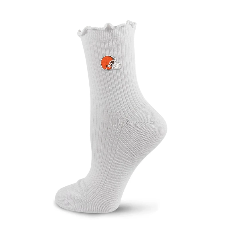 Women's PRO Compression White Cleveland Browns Logo Lettuce Hem Quarter Socks