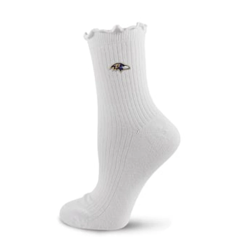 Women's PRO Compression  White Baltimore Ravens Logo Lettuce Hem Quarter Socks