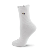 Women's PRO Compression  White Baltimore Ravens Logo Lettuce Hem Quarter Socks