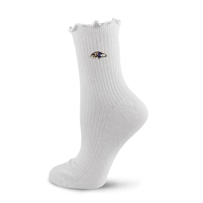Women's PRO Compression White Baltimore Ravens Logo Lettuce Hem Quarter Socks