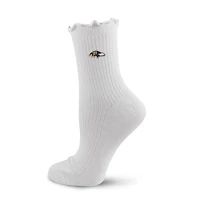 Women's PRO Compression  White Baltimore Ravens Logo Lettuce Hem Quarter Socks