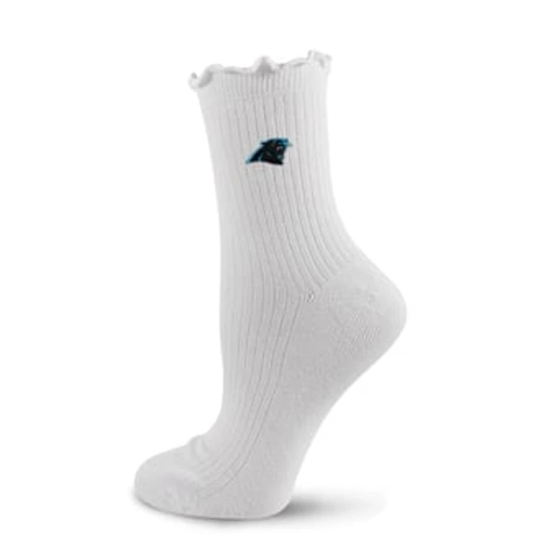Women's PRO Compression White Carolina Panthers Logo Lettuce Hem Quarter Socks