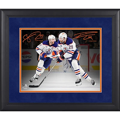 Connor McDavid & Leon Draisaitl Edmonton Oilers Facsimile Signature Framed 11" x 14" Spotlight Photograph