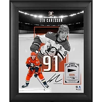 Leo Carlsson Anaheim Ducks Facsimile Signature Framed 11" x 14" Showcase Collage with a Piece of Game-Used Puck - Limited Edition of 250