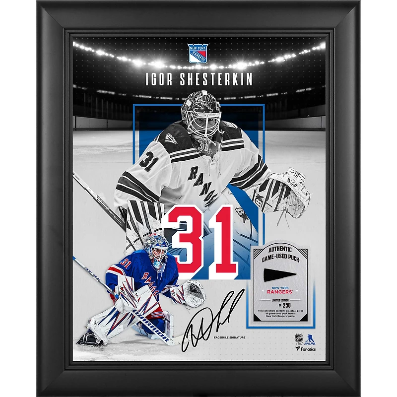 Igor Shesterkin New York Rangers Facsimile Signature Framed 11" x 14" Showcase Collage with a Piece of Game-Used Puck - Limited Edition of 250