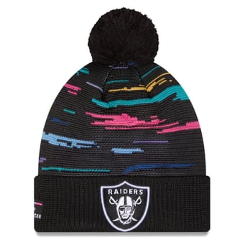 Men's New Era Black Las Vegas Raiders 2026 NFL Crucial Catch Cuffed Knit Hat with Pom