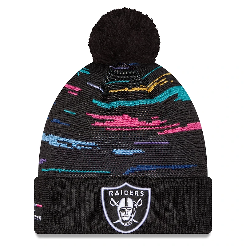 Men's New Era Black Las Vegas Raiders 2026 NFL Crucial Catch Cuffed Knit Hat with Pom