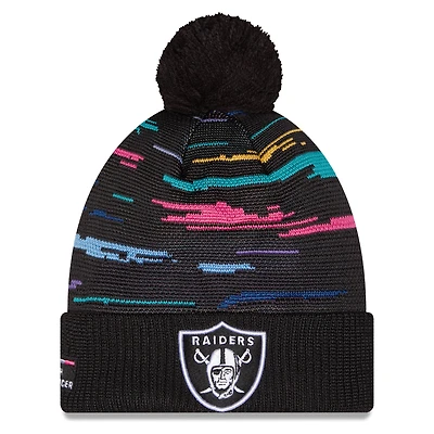 Men's New Era Black Las Vegas Raiders 2026 NFL Crucial Catch Cuffed Knit Hat with Pom