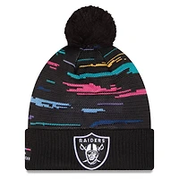 Men's New Era Black Las Vegas Raiders 2026 NFL Crucial Catch Cuffed Knit Hat with Pom