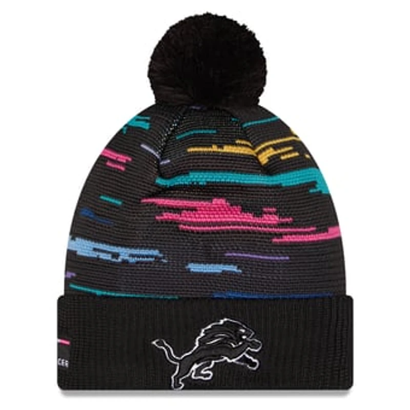 Men's New Era Black Detroit Lions 2026 NFL Crucial Catch Cuffed Knit Hat with Pom