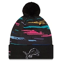 Men's New Era Black Detroit Lions 2026 NFL Crucial Catch Cuffed Knit Hat with Pom