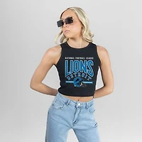 Women's Gameday Couture Black Detroit Lions Mic Drop Essential Ribbed Crop Tank Top