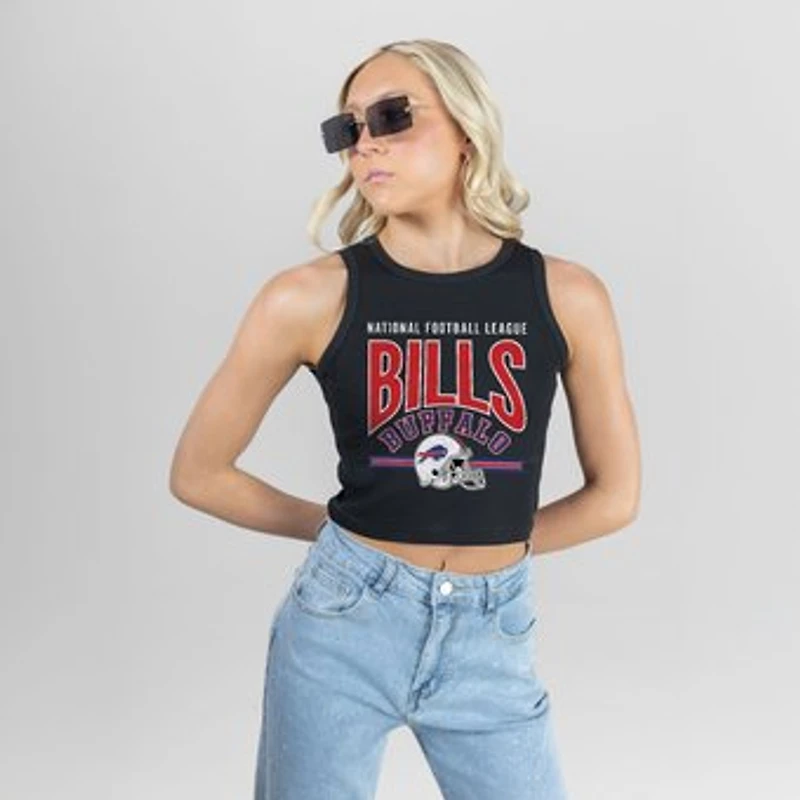 Women's Gameday Couture Black Buffalo Bills Mic Drop Essential Ribbed Crop Tank Top