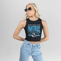 Women's Gameday Couture Black Carolina Panthers Mic Drop Essential Ribbed Crop Tank Top