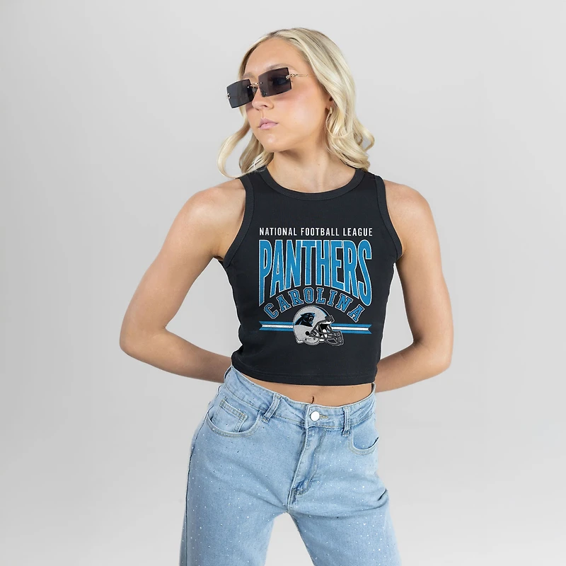 Women's Gameday Couture Black Carolina Panthers Mic Drop Essential Ribbed Crop Tank Top