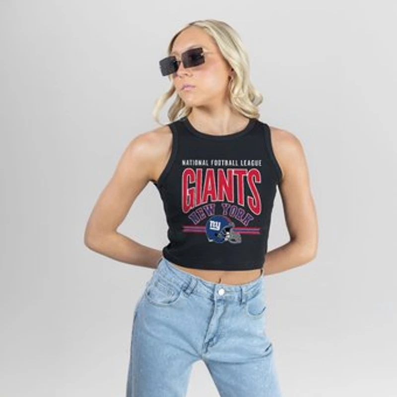 Women's Gameday Couture Black New York Giants Mic Drop Essential Ribbed Crop Tank Top