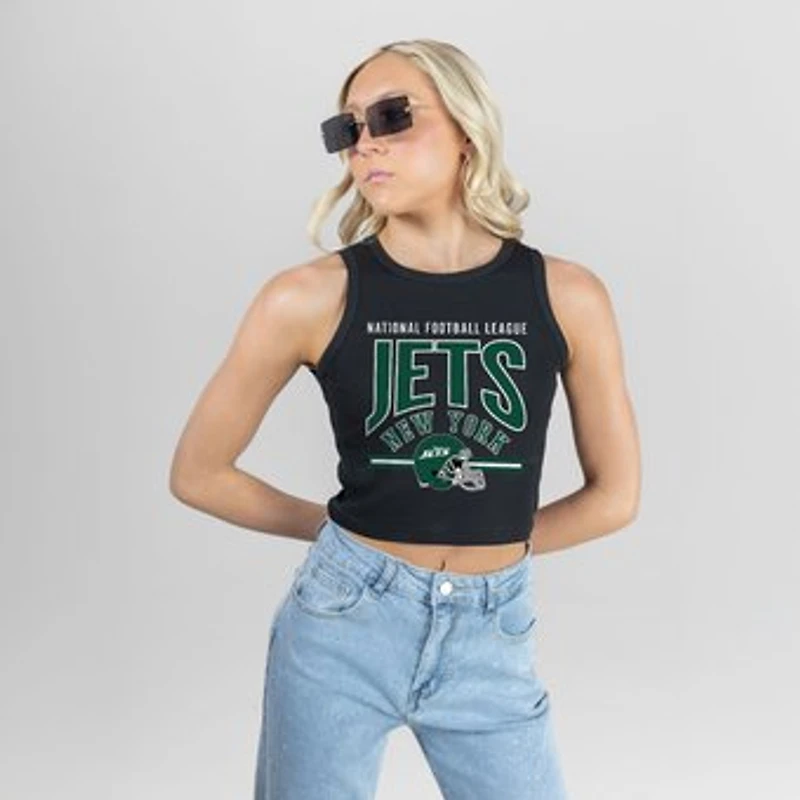 Women's Gameday Couture Black New York Jets Mic Drop Essential Ribbed Crop Tank Top