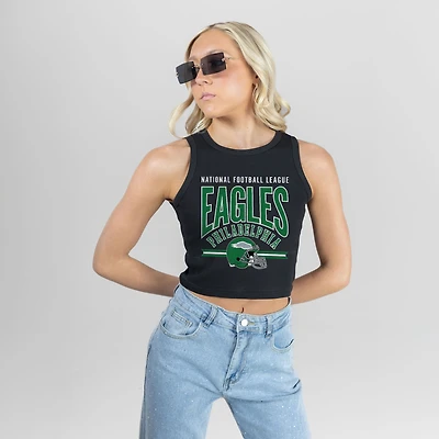 Women's Gameday Couture Black Philadelphia Eagles Mic Drop Essential Ribbed Crop Tank Top