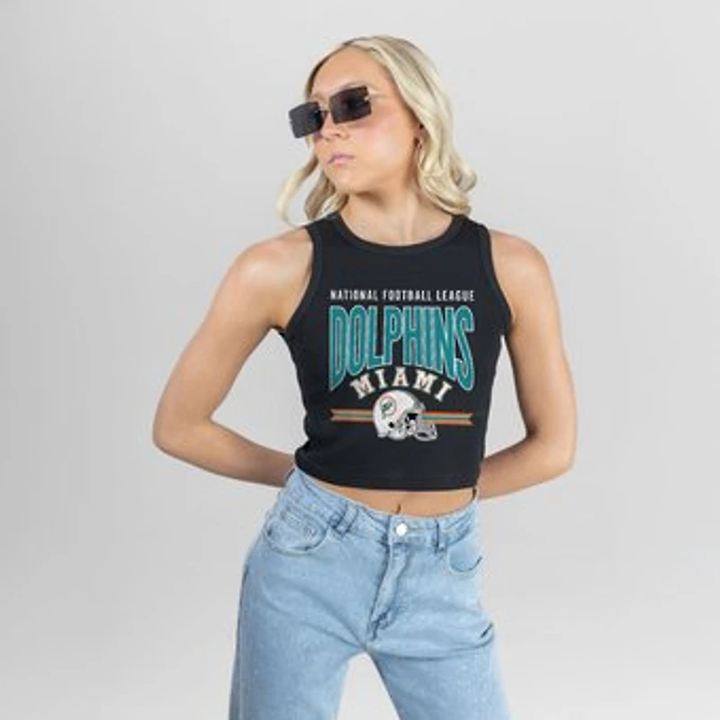 Women's Gameday Couture Black Miami Dolphins Mic Drop Essential Ribbed Crop Tank Top
