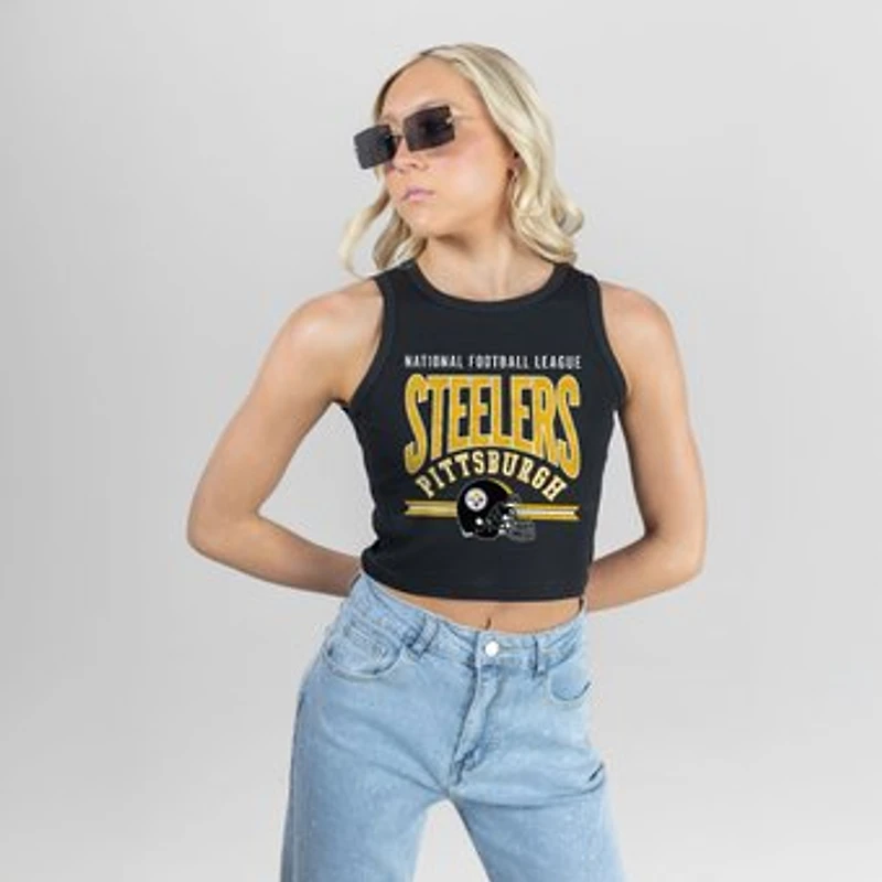 Women's Gameday Couture Black Pittsburgh Steelers Mic Drop Essential Ribbed Crop Tank Top