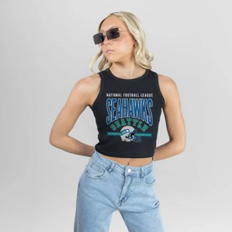 Women's Gameday Couture Black Seattle Seahawks Mic Drop Essential Ribbed Crop Tank Top